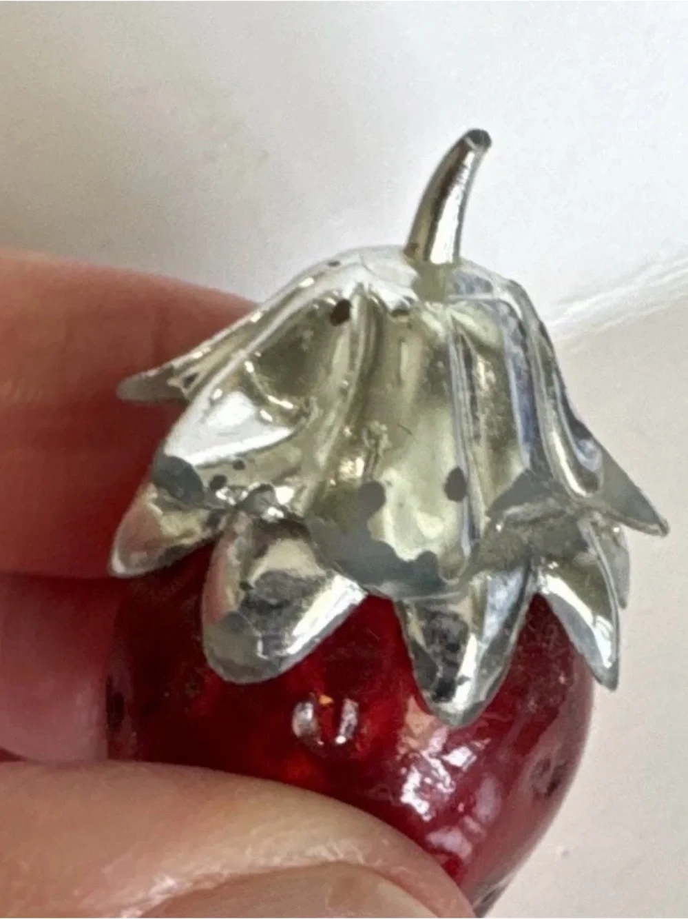 Vintage 1974 Avon Strawberry Fair Red Glass Mini Perfume Bottle Silver Cap